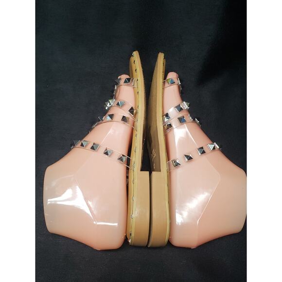 Nicole Miller New York Clear / Silver Pyramid Studded Slide on Flat Sandal - Picture 6 of 11